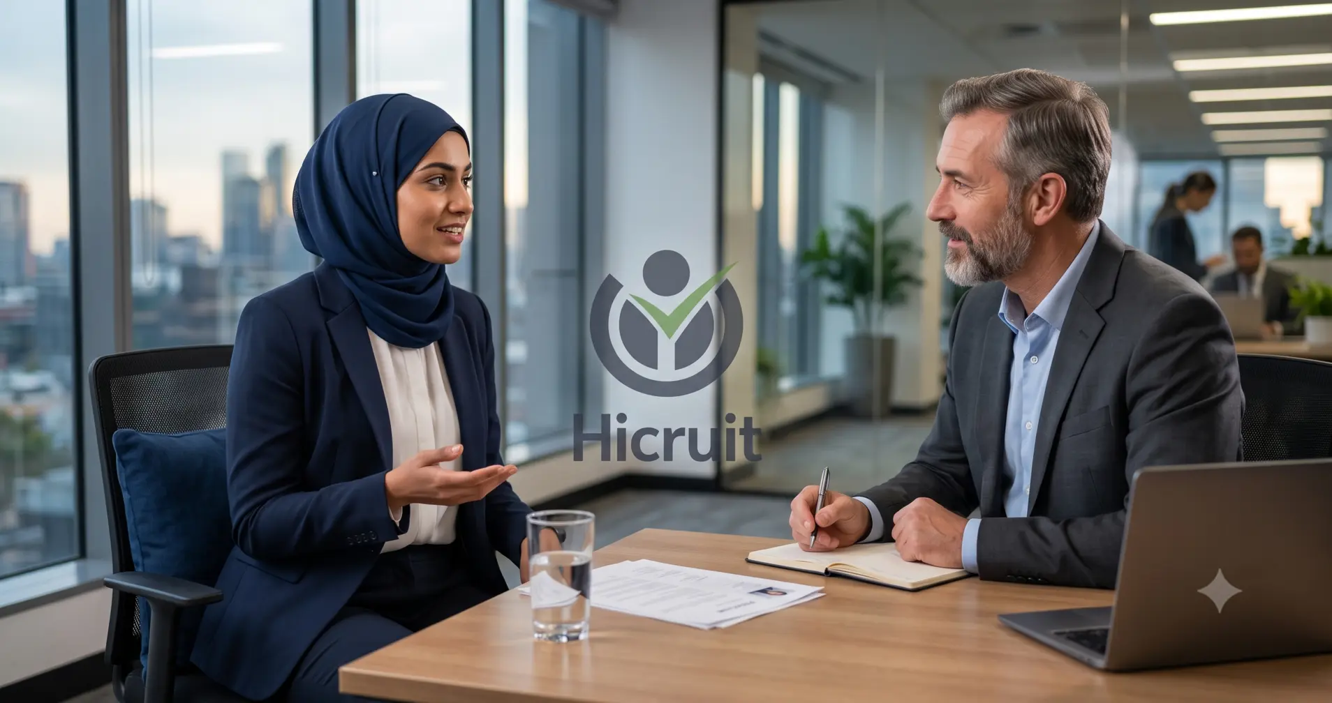Job candidate confidently answering the tell me about yourself interview question during a professional interview